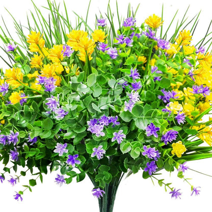 CEWOR 9pcs Artificial Flowers, UV Resistant Fake Plastic Flowers for Home Kitchen Bedroom Cemetery Decor