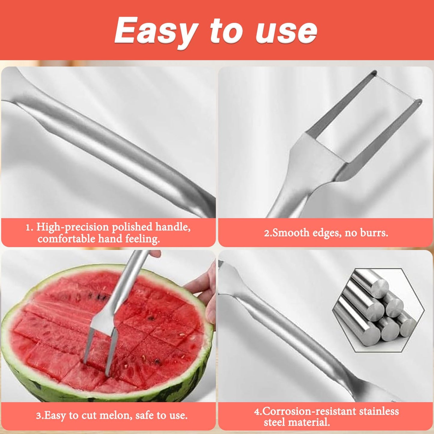 Watermelon Cutter Slicer Fruit Tool - 2-in-1 Stainless Steel Watermelon Cube Cutter, 2026 New Upgrade Dual Head Watermelon Fork Slicer Tool, Summer Fruit Cutting Kitchen Gadget for Home (2PCS)