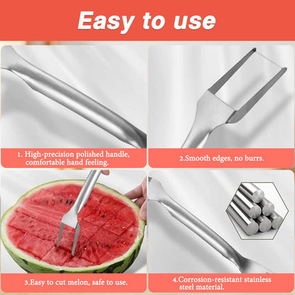 Watermelon Cutter Slicer Fruit Tool - 2-in-1 Stainless Steel Watermelon Cube Cutter, 2026 New Upgrade Dual Head Watermelon Fork Slicer Tool, Summer Fruit Cutting Kitchen Gadget for Home (2PCS)