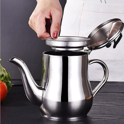 Stainless Steel Oil Filter Pot, 24/32/48oz Cooking Grease Container, Bacon Grease Container with Fine Mesh Strainer Lid for Home Kitchen Cooking Storing Frying Oil Cooking Grease (48oz)