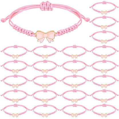 Liliaafar 24 Pack Coquette Pink Bow Braid String Bracelets Gift Bulk Cheerleader Adjustable String Rope Braided Birthday Party Favor for Cheer Dance Team Friends Gift