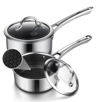 Sauce pan with lid,1.5 Quart & 2.5 Quart Hybrid Nonstick Sauce pans set, Stainless Steel cookware,non stick Pots PFOA Free,Works on Induction,Ceramic and Gas Cooktops