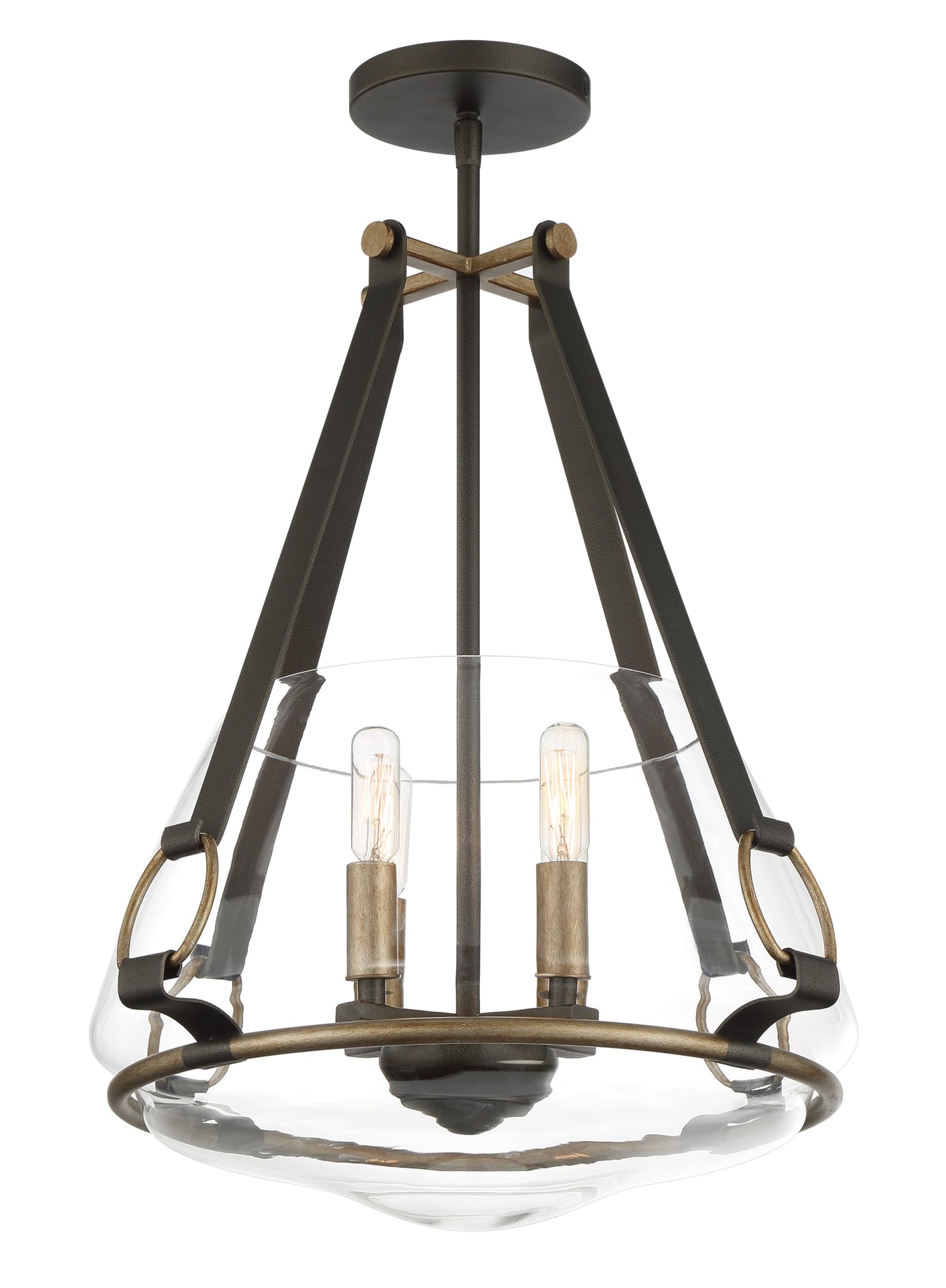 Minka Lavery 3904-107 Eden Valley Convertible Pendant to Semi-Flush, 4-Light, 240 Total Watts, 17.63-in H x 20.75-in W, Smoked Iron with Aged Gold