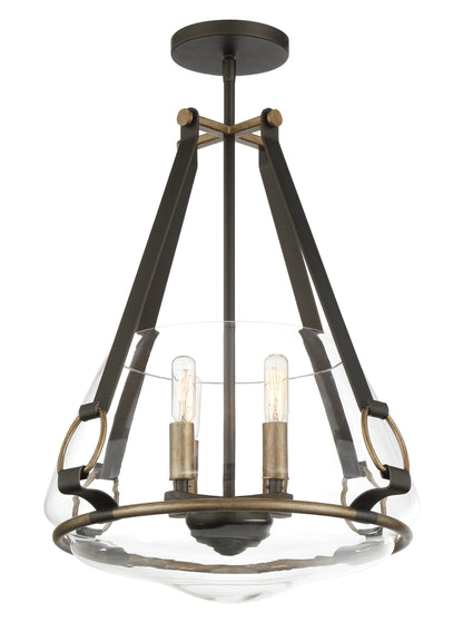 Minka Lavery 3904-107 Eden Valley Convertible Pendant to Semi-Flush, 4-Light, 240 Total Watts, 17.63-in H x 20.75-in W, Smoked Iron with Aged Gold