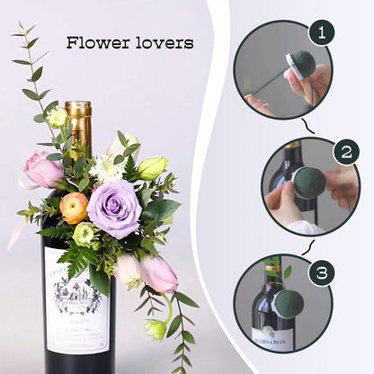 12 Pcs Mini Floral Foam Holder Floral Foam Round with 1 Roll Green Floral Wire Floral Foam Blocks for Table Wedding Wine Bottle Hat Décor