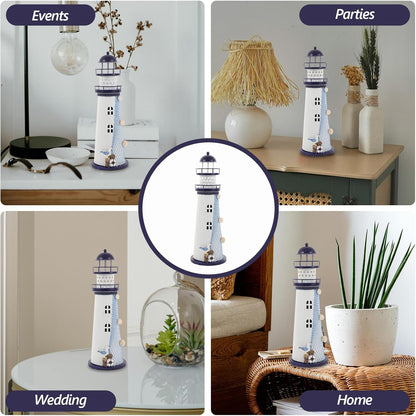Ciieeo Lighthouse Candle Lantern, Iron Tealight Candle Holder Nautical Lighthouse Figurine for Coastal Table Decor