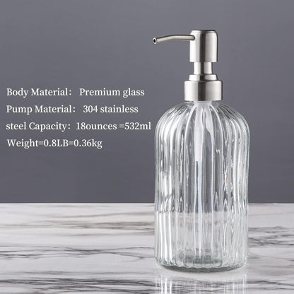 Easy-Tang Glass Hand Soap Dispenser - Silver Pump Refillable Bottle for Bathroom Kitchen Decor, 18 OZ