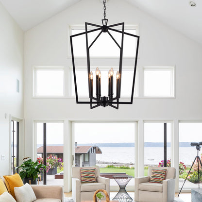 Vezzio 6-Light Black Chandelier for Entryway Foyer, D25 Inch Modern Farmhouse Industrial Pendant Light Fixture Adjustable Chain Dimmable for High Ceiling Dining Room Kitchen Island Hallway Stairway