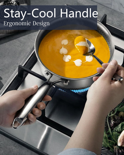 USELUCK Nonstick 2-QT Saucepan with Glass Lid,Stainless Steel Pot,Stay-Cool Handle,Dishwasher-Safe,Oven-Safe,Induciton Ready,Compatible with All Cooktops.