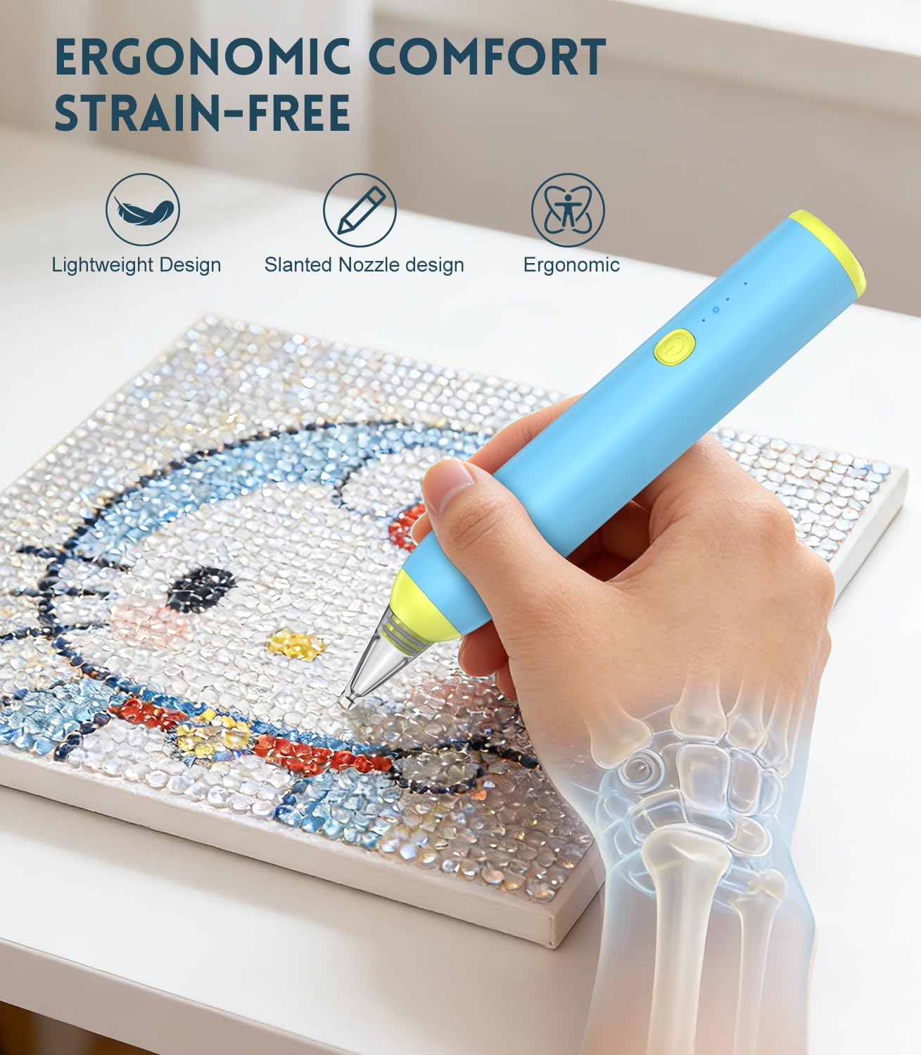 Electric Diamond Art Pen with 3-Level Vacuum Airlift Suction™ for Diamond Art Kits for Adults | No Wax Needed, Quiet & Lightweight Cordless Diamond Painting Tool for Diamond Art Accessories, Blue