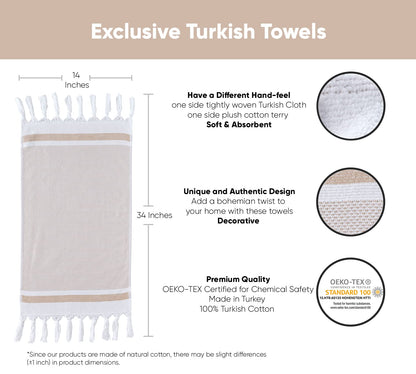 sea me at home Turkish Hand Towels for Bathroom, Kitchen Towels Decorative Set of 2, Luxury Turkish Cotton Dish Tea Towels 14 x 30 Inches for Bohemian, Rustic, and Farmhouse Decor (Beige)