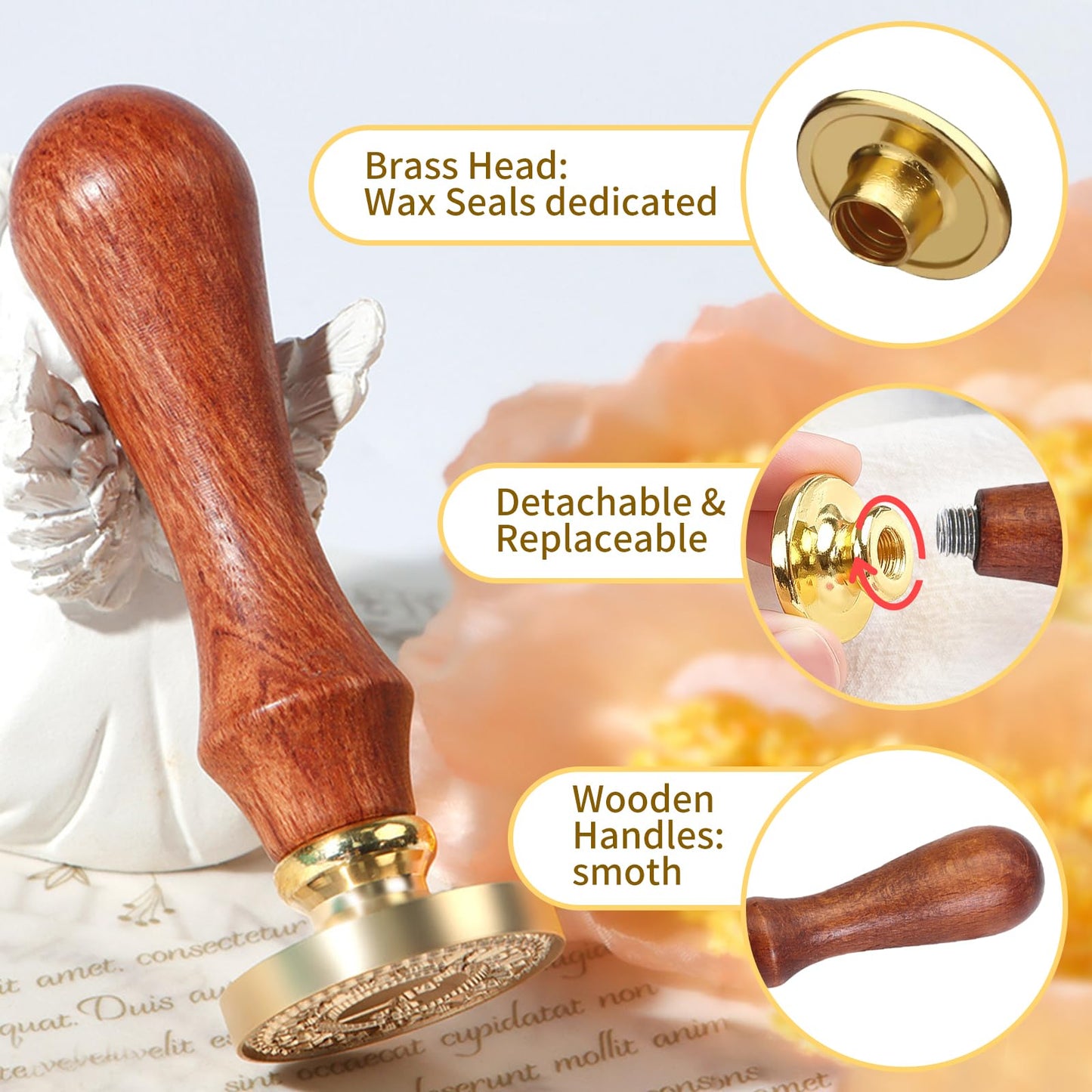 BATHRINS Wax Seal Stamp Kit-23Pcs Sealing Stamp Heads,Wooden Handle,Metal Seal Mold,Silicone Mat,Color Pen for Party Wedding Invitation Cards Envelopes Gift Wrapping Letter