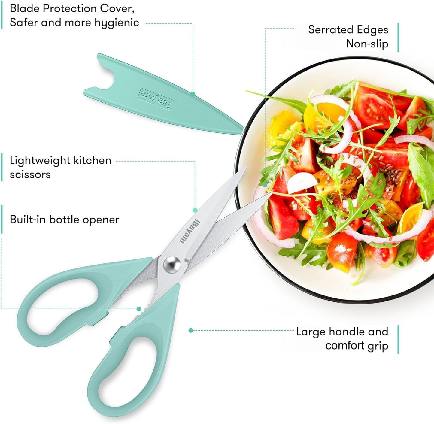 iBayam 1-Pack Heavy Duty Kitchen Scissors, 8.5" All Purpose Shears with Protective Sheath for Home Kitchen