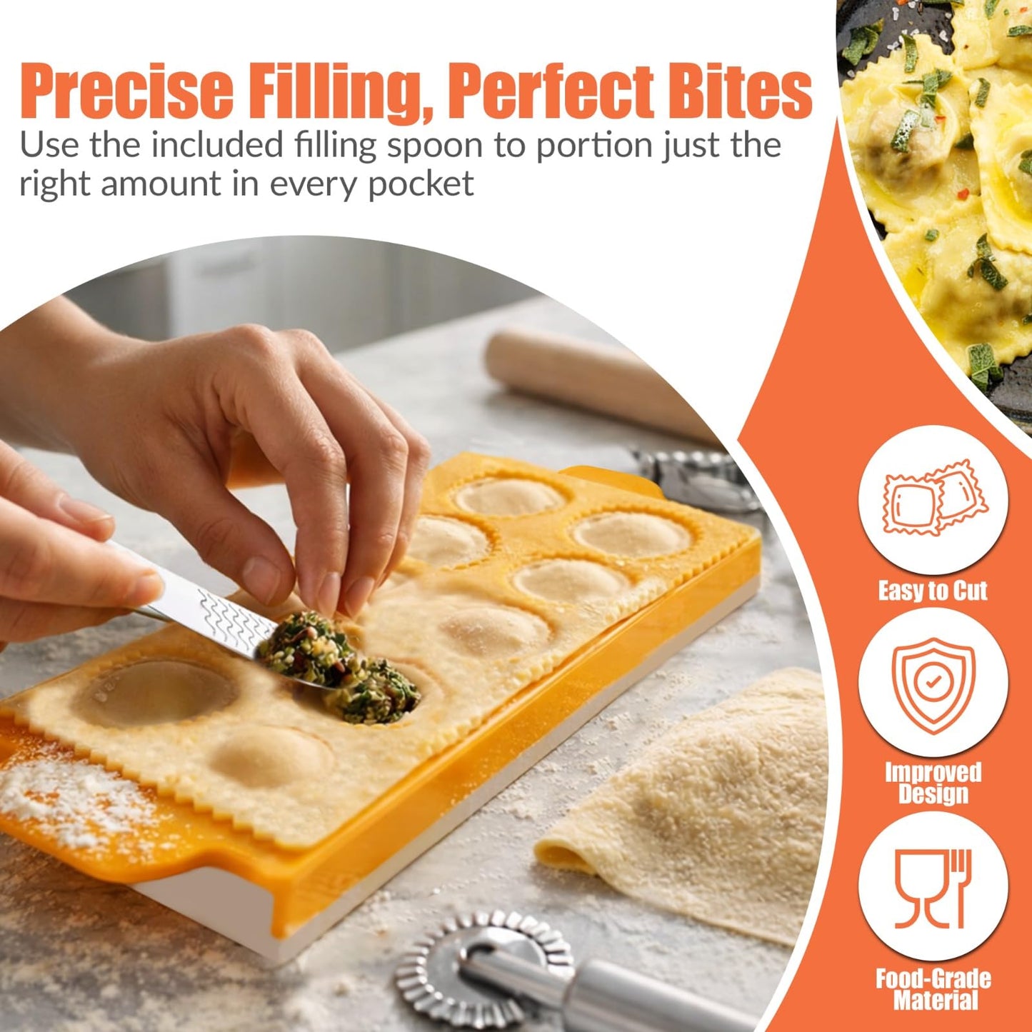 Ultimate Ravioli Maker Press & Dumpling Maker Kit - 10-Hole Ravioli Mold, Pasta Roller, Pastry Wheel & Pierogi Press - Stainless Steel Empanada Maker Machine & Pasta Making Tools for Kitchen (Round)