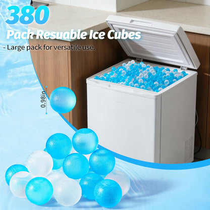 380 Pack Reusable Ice Cube for Drinks - Refreezable Plastic Ice Cubes Without Diluting BPA Free, Washable Ice Cube for Whiskey Coffee Bars Party Ice Bath Camping (Blue&Transparent, Round-380Pack)
