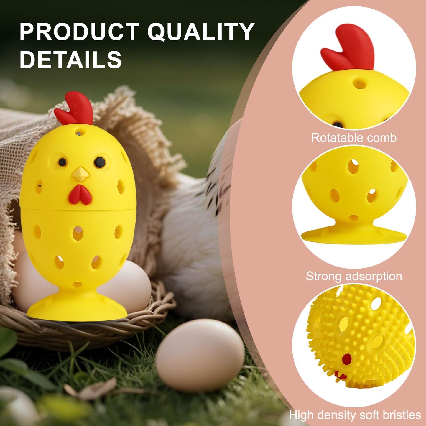 wonlex 4PCS Egg Brush Cleaner Multipurpose Fruit and Vegetable Rotating Scrubber Tool for Fresh Eggs, Reusable Chicken Duck Egg Washer Scrubber (Grey+Yellow)