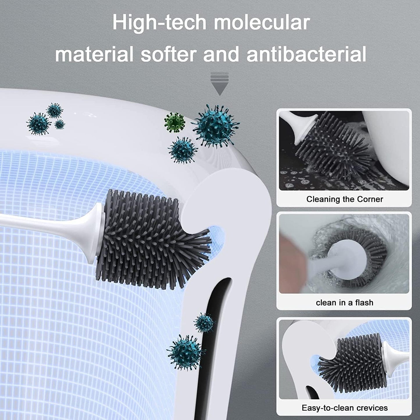 Lefree 2 Pack Silicone Toilet Brush and Holder Set with Ventilated Holder for Bathroom Cleaning