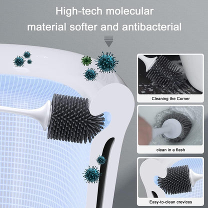 Lefree 2 Pack Silicone Toilet Brush and Holder Set with Ventilated Holder for Bathroom Cleaning
