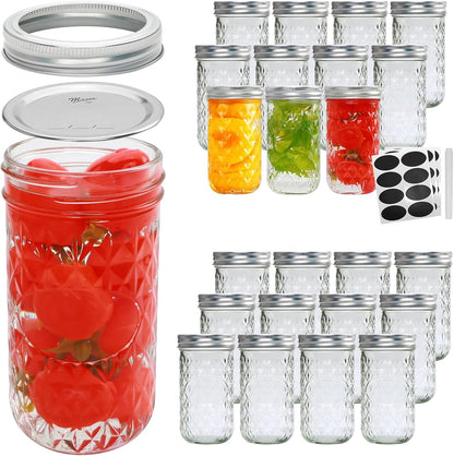 12 OZ,Canning 24PACK,Glass Flrolove Mason Jars Jars with Lids Jam Jars, Jelly Jars with Airtight Lids,Ideal