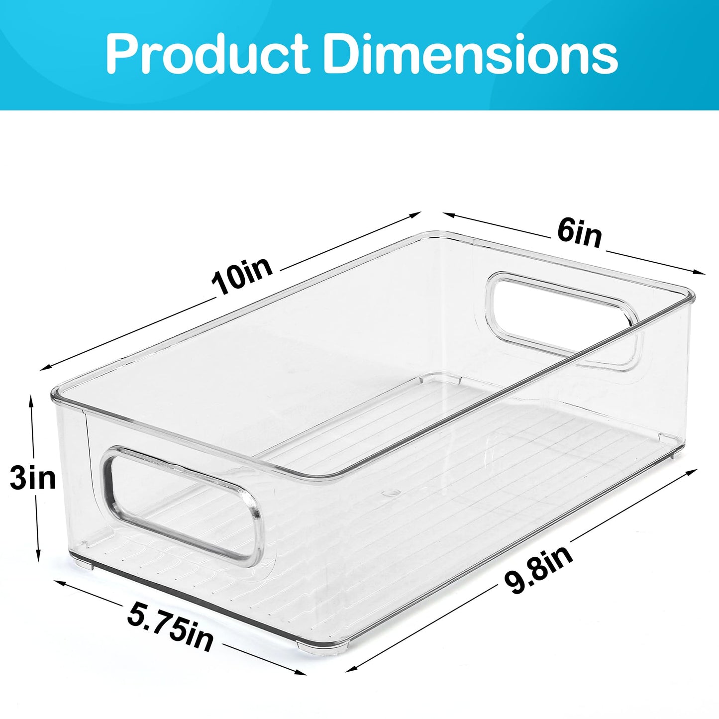 LotFancy Refrigerator Organizer Bins, 4 Pack,10x6x3 in, BPA Free Clear Plastic Storage Bins for Pantry Organization, Stackable Containers with Handles for Fridge, Kitchen Drawer, Freezer, Cabinet