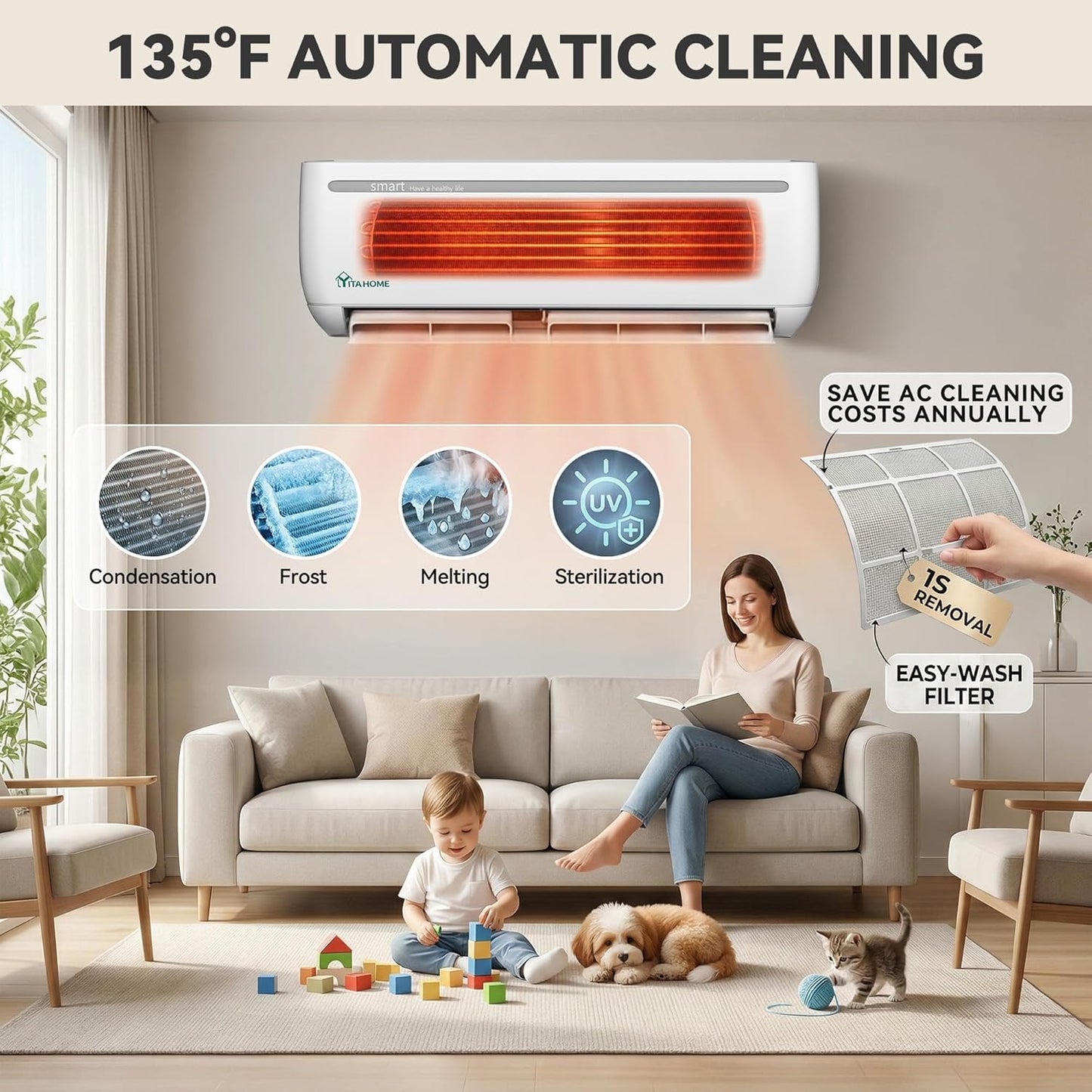 YITAHOME 24000 BTU Mini Split Air Conditioner Heat Pump System, Wifi Enabled 18.5 SEER2 208-230V Inverter Ductless AC Cool Up to 1500 Sq. Ft, Compatible with Alexa, Complete Installation Kit, White