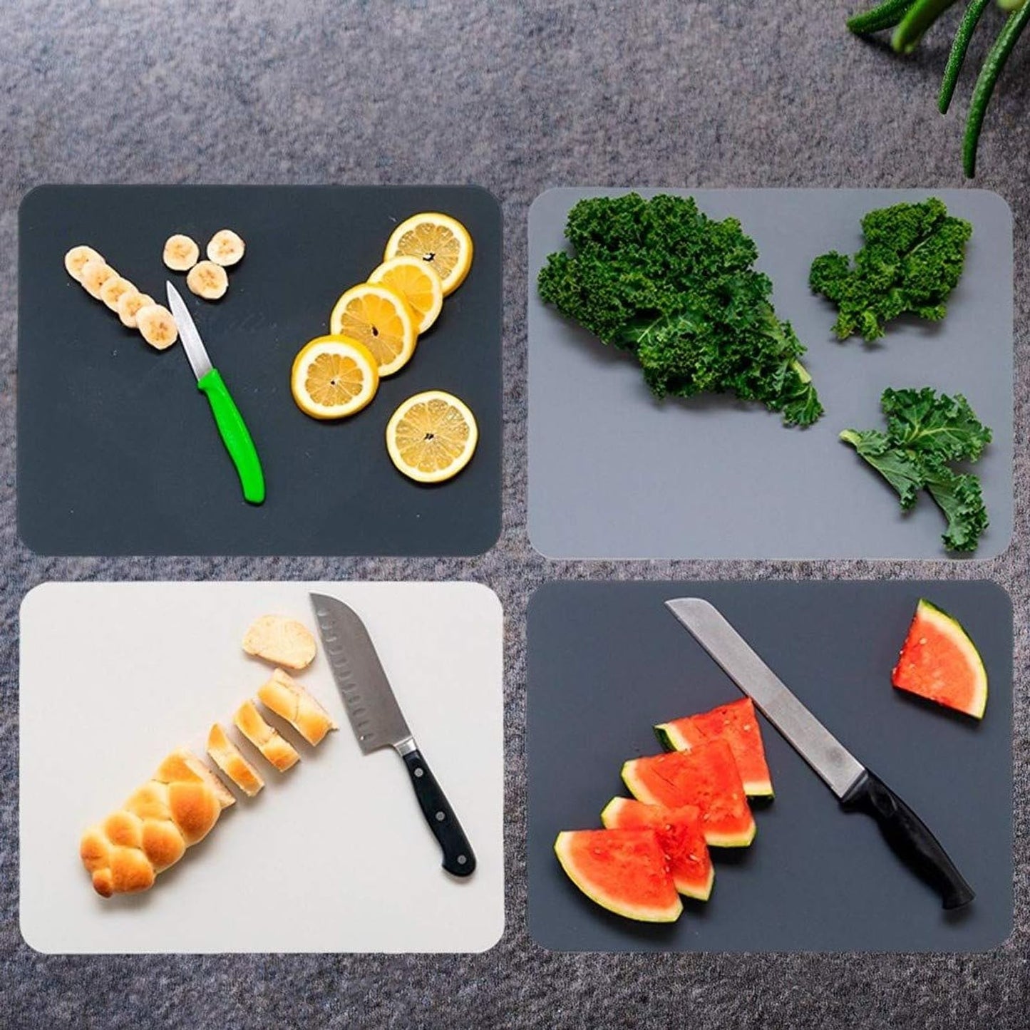 Simply Genius Flexible Rectangular Cutting Board Set - Dishwasher-Safe Kitchen Cutting Mat - Textured-Grip Flexible Surface - Odor-Resistant Plastic Chopping Mat - 4-Pack, 11.5 x 15 in, Gray