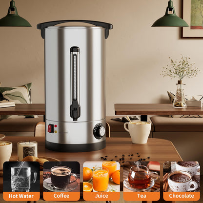 60 Cup Large Coffee Urn with Double Wall Insulation, 10L/2.6 Gallon Stainless Steel Commercial Electric Coffee Dispenser with Hot Drinks and Hot Water, for Weddings, Parties, Catering, and Buffets