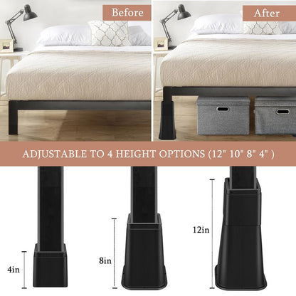 shouwuhho Bed Risers 8 Inch Heavy Duty, Furniture Risers Lifts 12" 8" 4" for Table, Desk Leg, Sofa, Couch, Adjustable Bed Frame Risers Supports Up to 6,000 Lbs, Black, 6 Pack