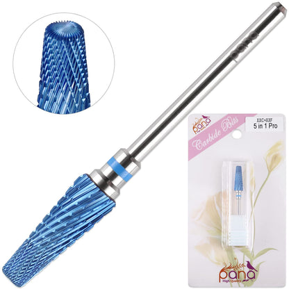 PANA Nail Carbide 5 in 1 Bit - Two Way Rotate use for Both Left and Right Handed - Fast Remove Acrylic or Hard Gel - 3/32" Shank - Manicure, Nail Art, Drill Machine (Fine - F, Silver)
