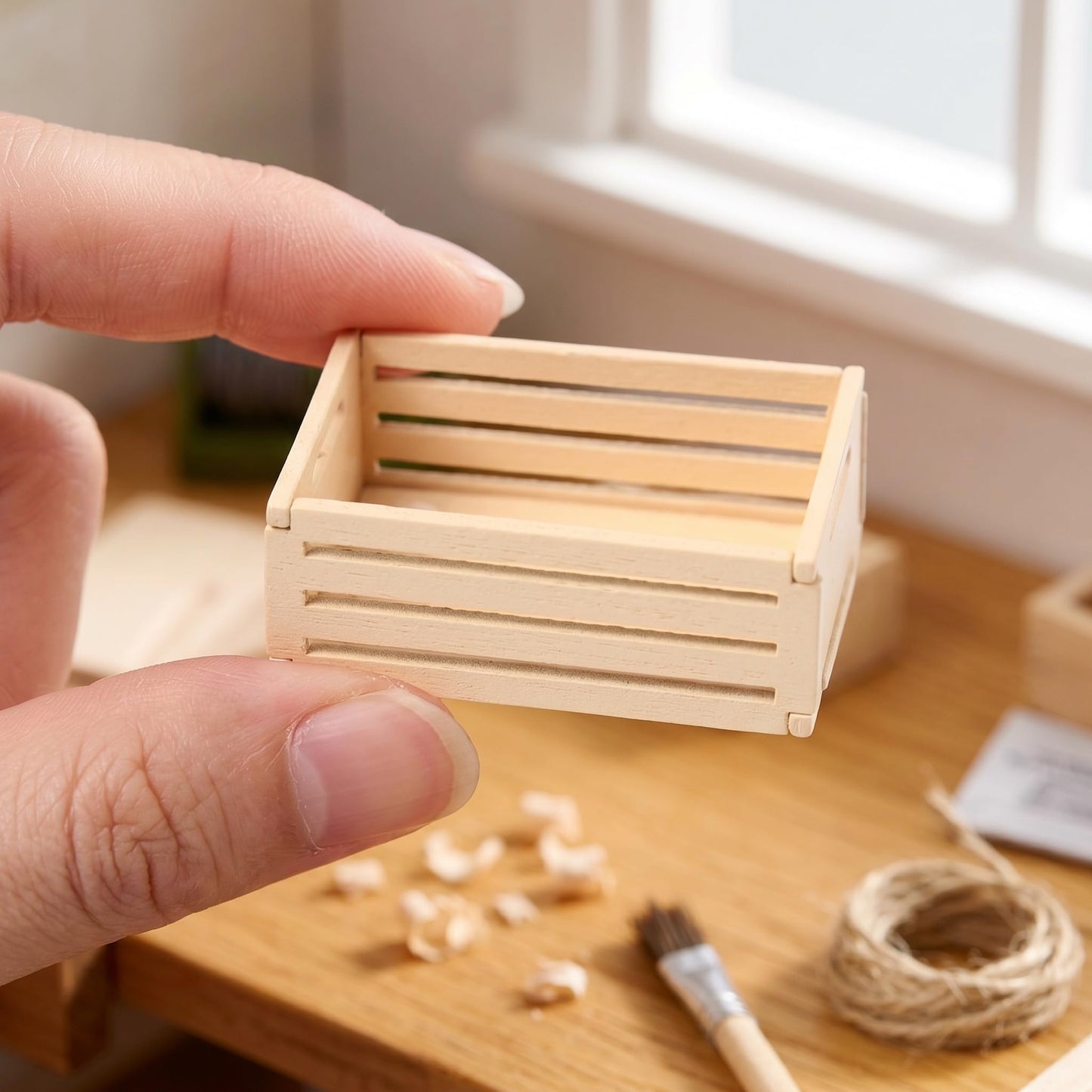DOITOOL 10pcs Mini Wooden Crates Mini Rustic Wood Crates - Miniature Food and Drinks Storage Baskets Boxes - Micro Farmhouse Scene Decor for Dollhouse, Kitchen, Office (1.49x1.02x0. 59in)