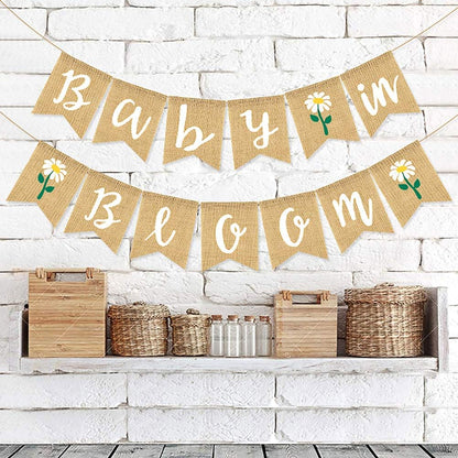 Baby in Bloom Sign Banner, Welcome Baby Garland for Boys Girls Baby Shower Party Decorations