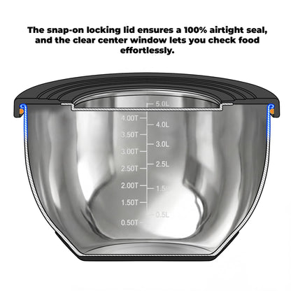 KITEISCAT Stainless Steel Mixing Bowls with Lids – Set of 5 Large Nesting Metal Bowls for Kitchen, Baking, Cooking, Food Prep & Storage, Non-Slip Base, Dishwasher Safe,Black