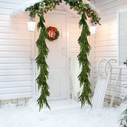 GLLBTPT Christmas Norfolk Pine Garland,9 ft Artificial Green Garland Holiday Decoration Outdoor Indoor for Stairs Railing Fireplace