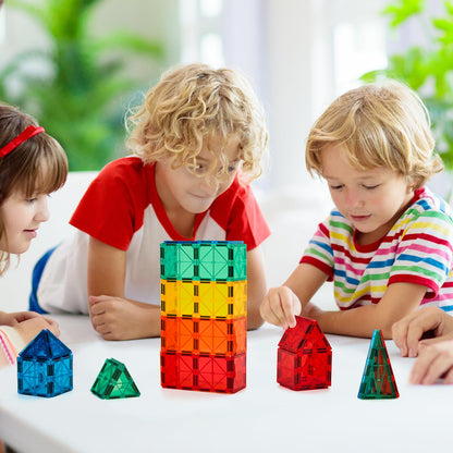 FNJO Magnetic Tiles, Magnet Building Set,60 PCS Building Blocks Set STEM Preschool Montessori Toy for Kids Boys Girls