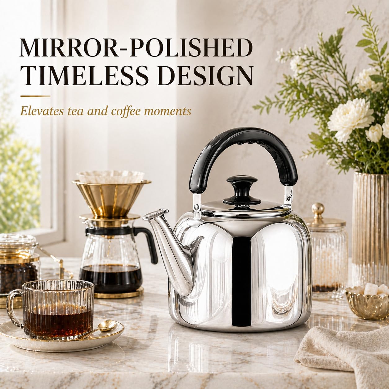 Whistling Stovetop Tea Kettle,Food Grade 316 Stainless Steel,Hot Water Fast to Boil,Stovetop Kettle with Ergonomic Handle,3.1 Quart Capacity
