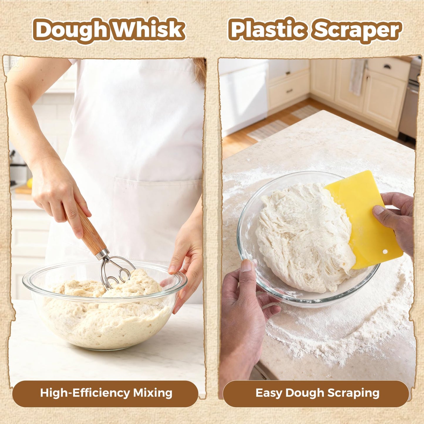 Complete Bread Proofing Basket Kit | All-in-One Set with Banneton(9 in), Sourdough Starter Jar Kit, Bread Lame, Dough Scraper, Whisk, Cutter & Tools
