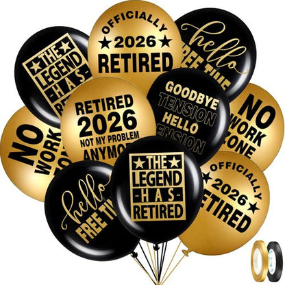 Happy Retirement Party Black and Gold Balloons for Retirement Party Decorations, Balloons designed specifically for a Retirement, 12inch Latex 24pcs Balloons for Party Supply