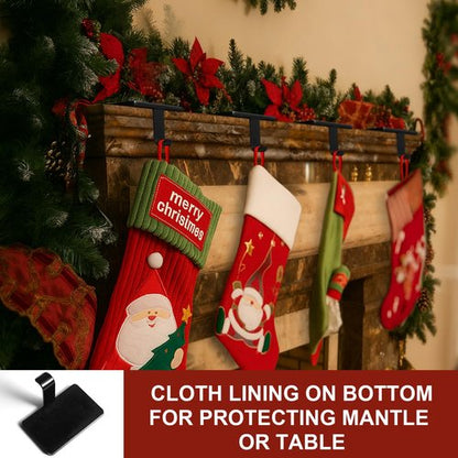 BlissfulTie Christmas Stocking Holders for Mantle Set of 6, Stocking Hangers for Mantel Weighted, Heavy Duty, Flat, for Garland, Fireplace, Wall (Black)