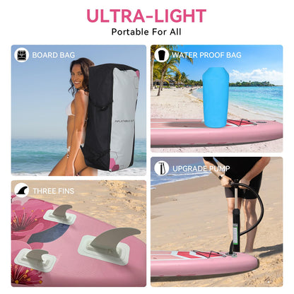 YUSING Inflatable Paddle Board with Seat, 11' x 33'' x 6" SUP, Extra Wide Paddle Boards for Adults, Non-Slip Deck Stand Up Paddle Board with Kayak and SUP Accessories, 3 Removable Fins (Pink Flower)