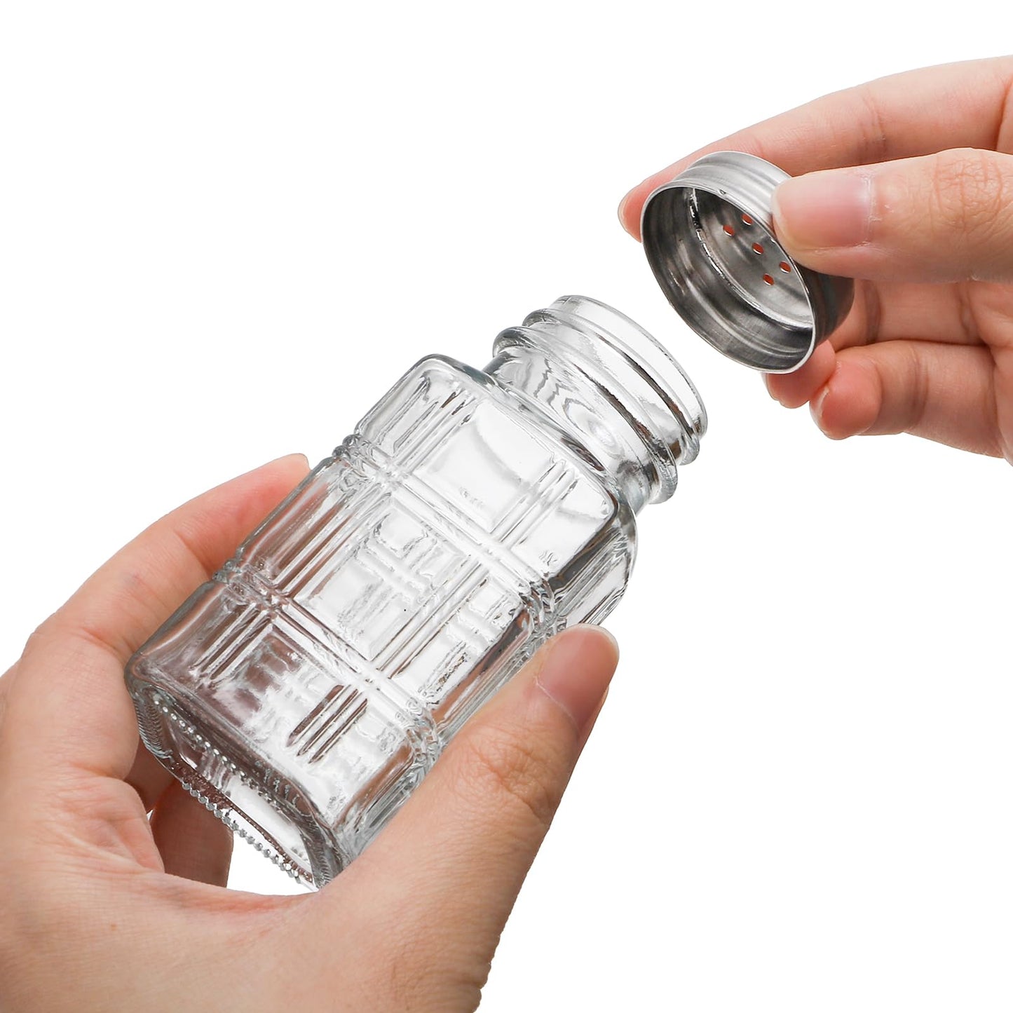Covzoe 30 Pack Glass Salt and Pepper Shakers, 2.5 Oz Antique Spice Shakers with Metal Lid, Clear Glass Jars Kitchen Gadgets for Seasonings Home Restaurant Cooking Table