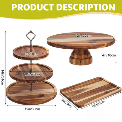 RattanView 7 Pcs Wood Dessert Table Display Set Wooden 3 Tie Cupcake Stands Rustic Round Cake Stand Wood Dessert Serving Trays for Wedding Baby Shower Birthday Tea Party(Brown)