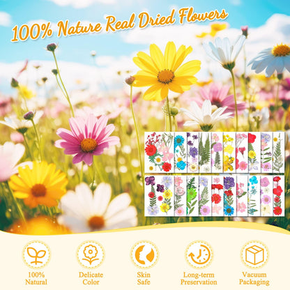200 Pcs Dried Pressed Flowers for Crafts, 20 Sheets Real Dry Florals and Leaves Bulk with Tweezer for Resin Molds Candle Soap Making Scrapbook Bookmarks Frames Supplies Kit Nail Art Makeup Decor
