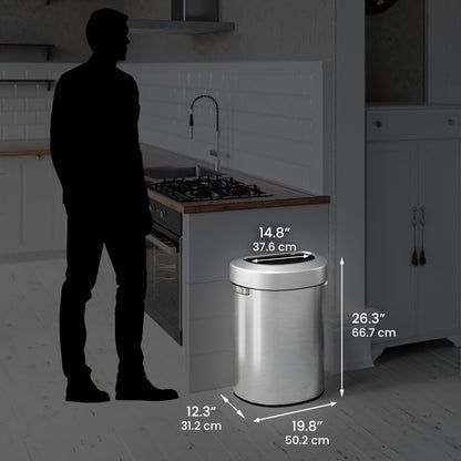 iTouchless 18 Gallon Semi-Round Stainless Steel Open Top Trash Can and Recycle Bin, 68 Liter, Slim and Space-Saving Design for Home, Office, Kitchen, Restaurant, Restroom, Large Capacity
