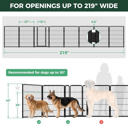 FXW Dog Gate Extra Wide Designed for Indoor Use, Adjustable Width Up to 219-inch Wide (40" H 8 Wire Panels for Medium and Large Dogs), Black