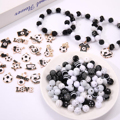 2500PCS+ Soccer Beads Charms for Bracelet Making Black White Acrylic Crystal Heishi Clay Beads Enamel Soccer Ball Jersey Charms for Game Day Bracelet Necklace Earrings Making DIY Crafts (Black White)