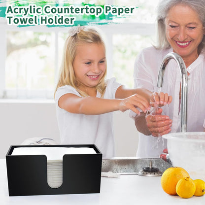 1Pack Countertop, Paper Towel Holder Black Acrylic Napkin Dispenser, Multifold Paper Towel Dispenser for Z-fold C-fold