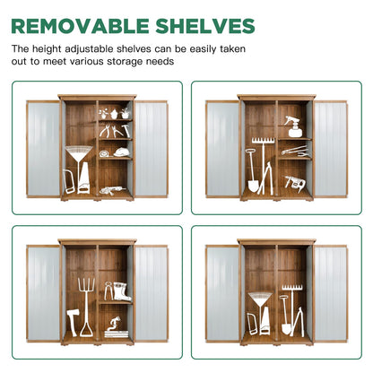 Outdoor Storage Cabinet Waterproof with Shelves, Outdoor Storage Shed Garage Cabinet Weatherproof, Wood & Metal Outside Patio Backyard Garden Pool Storage Tool Organizer