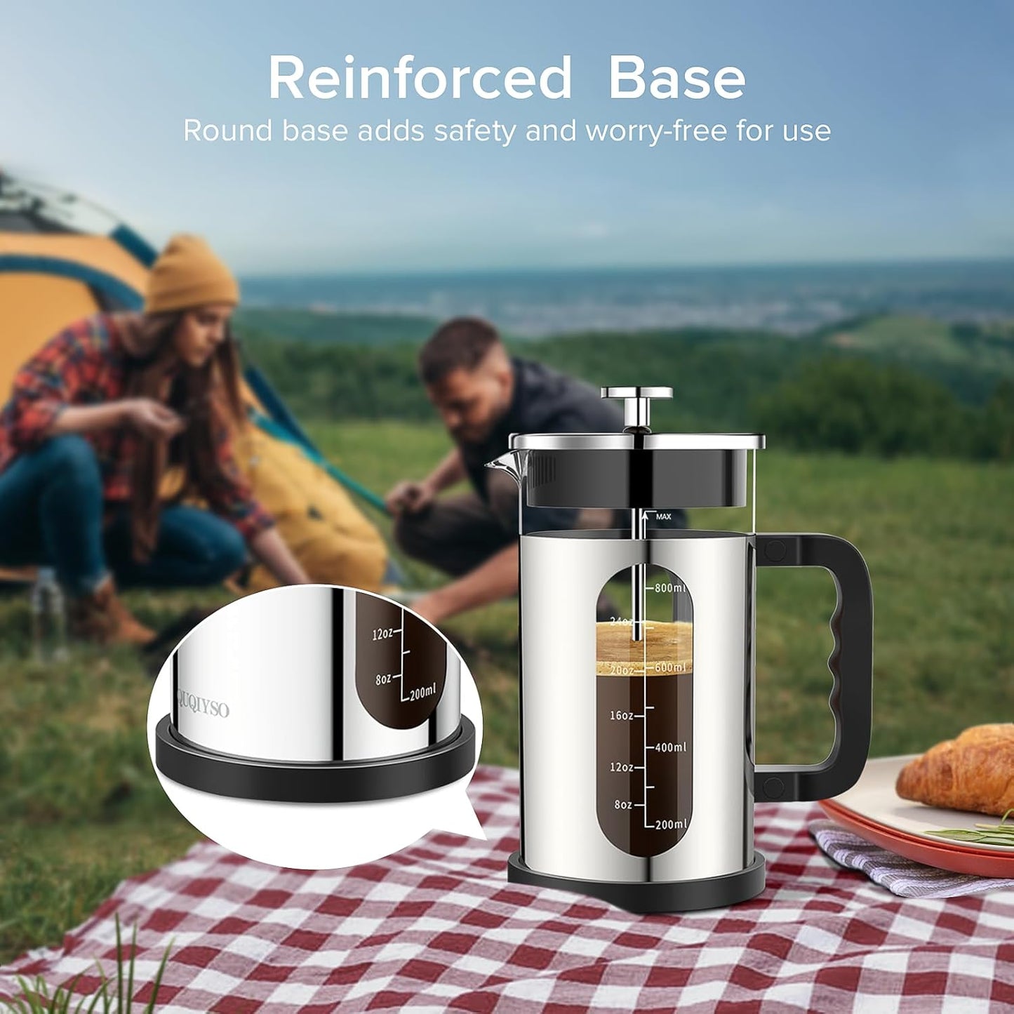 French Press Coffee Maker, 304 Stainless Steel Cold Brew with 4 Filter, Heat Resistant Borosilicate Glass, 34ounce,
