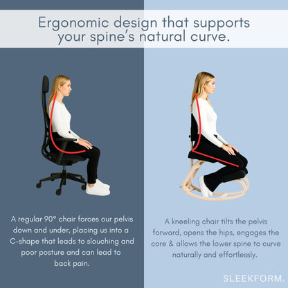 Sleekform East Austin Ergonomic Kneeling Chair with Back Support - Winter Linen and Wood Ergo Stool for Desk - Best Ergonomic Kneeling Office Chair for Posture and Leg Circulation