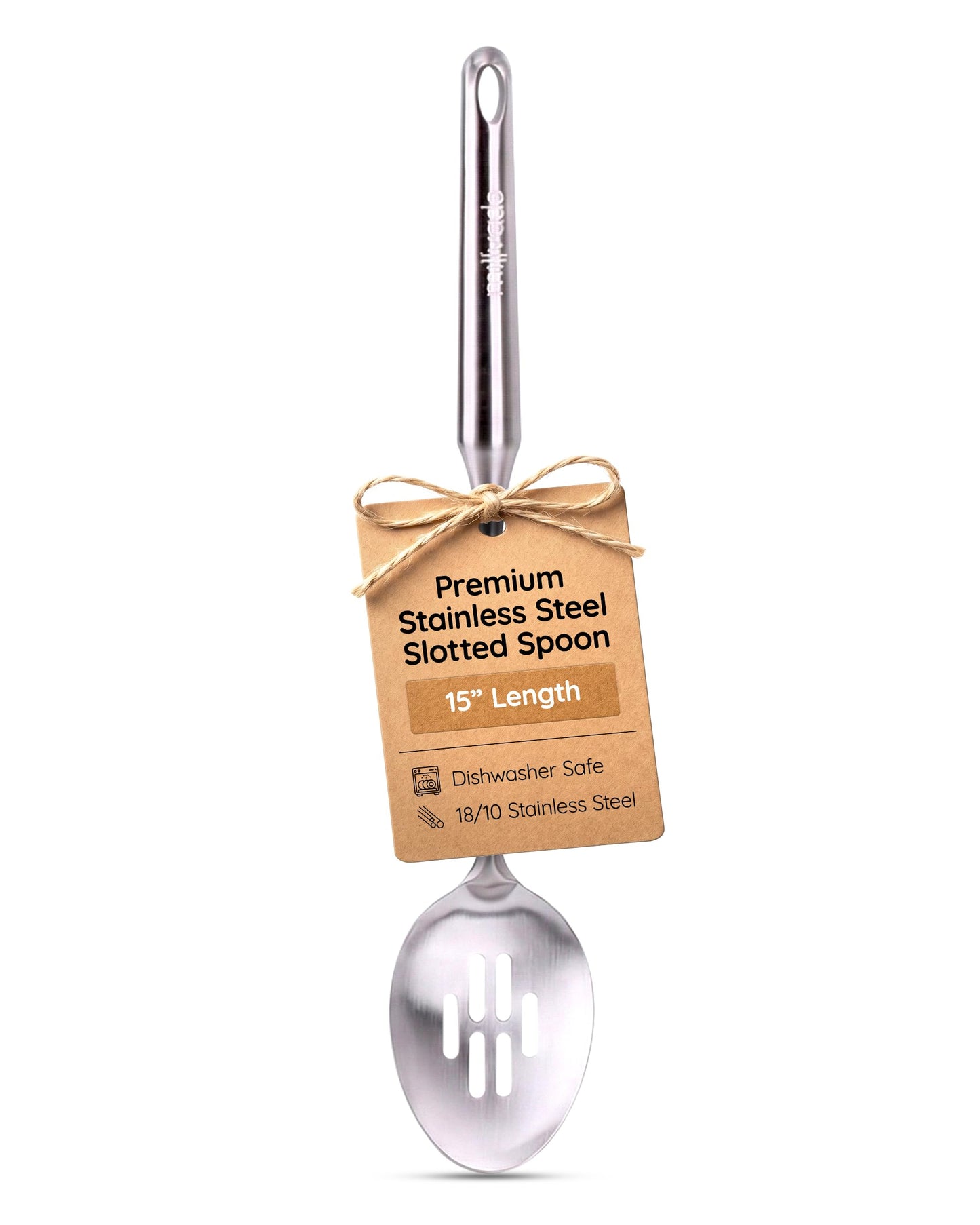 Stainless Steel Slotted Cooking Spoon, 15 Inch Large Metal Chef Strainer Utensil For Cooking, Serving, And Mixing, The #1 Dishwasher Safe Kitchen Tool, Long Spoon With Holes
